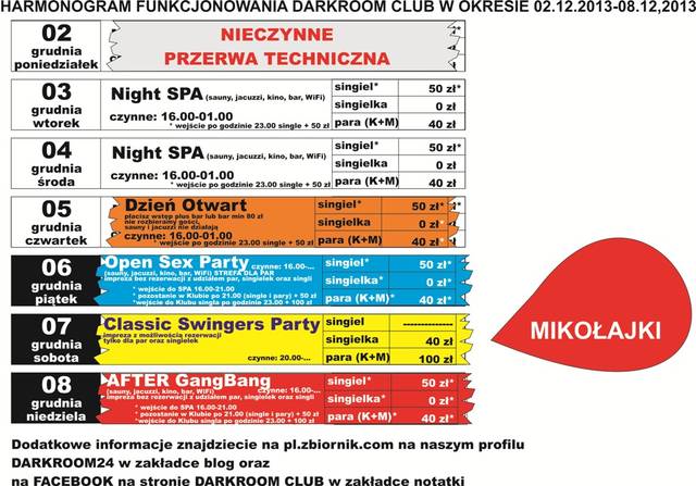 HARMONOGRAM FUNKCJONOWANIA DARKROOM CLUB W OKRESIE 02.12.2013-08 - DARKROOM24