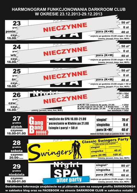 rozkład jazdy DARKROOM CLUB 23.12.2013 - 29.12.2013 - DARKROOM24