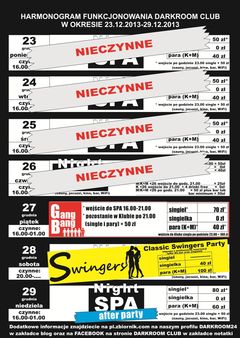 rozkład jazdy DARKROOM CLUB 23.12.2013 - 29.12.2013