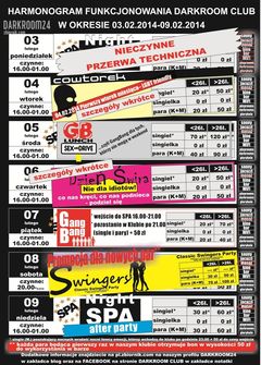rozkład jazdy DARKROOM CLUB 03.02.2014 - 09.02.2014