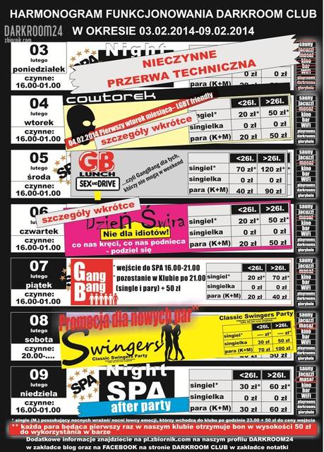 rozkład jazdy DARKROOM CLUB 03.02.2014 - 09.02.2014 - DARKROOM24