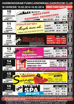 rozkład jazdy DARKROOM CLUB 10.02.2014 - 16.02.2014