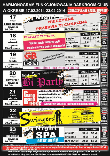 rozkład jazdy DARKROOM CLUB 18.02.2014 - 23.02.2014 - DARKROOM24