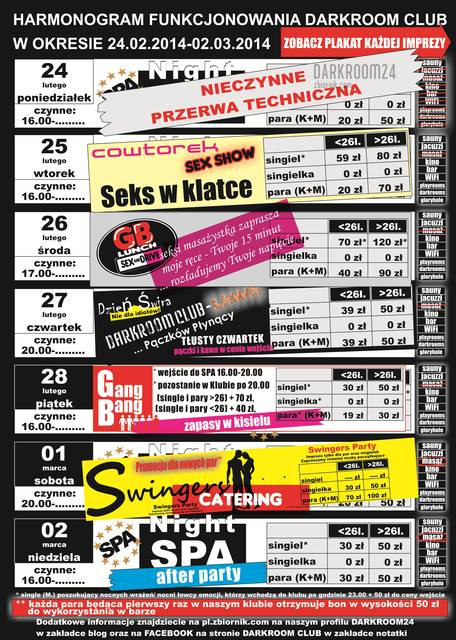 rozkład jazdy DARKROOM CLUB 24.02.2014 - 02.03.2014 - DARKROOM24