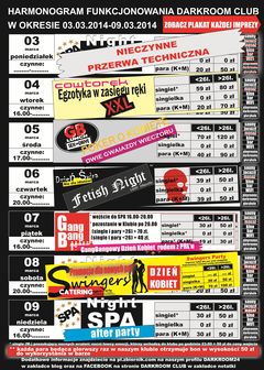 rozkład jazdy DARKROOM CLUB 04.03.2014 - 09.03.2014