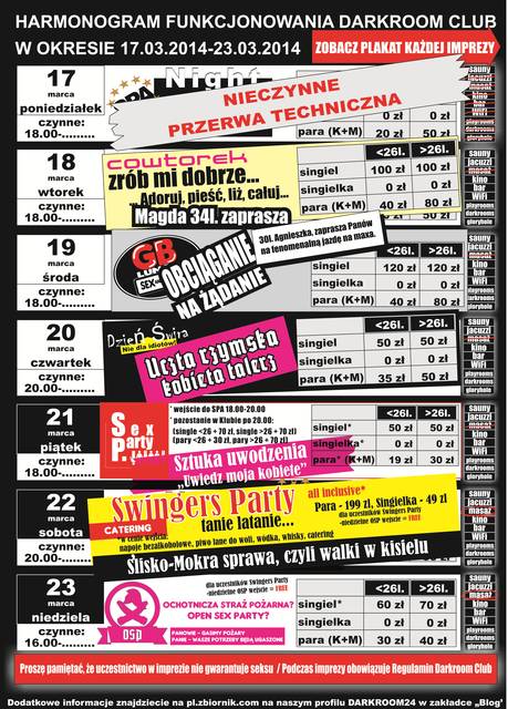 rozkład jazdy DARKROOM CLUB 17.03.2014 - 23.03.2014 - DARKROOM24