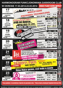 rozkład jazdy DARKROOM CLUB 17.03.2014 - 23.03.2014