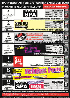 rozkład jazdy DARKROOM CLUB 05.05.2014 - 11.05.2014