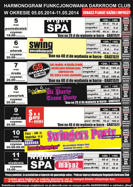 rozkład jazdy DARKROOM CLUB 05.05.2014 - 11.05.2014 - DARKROOM24
