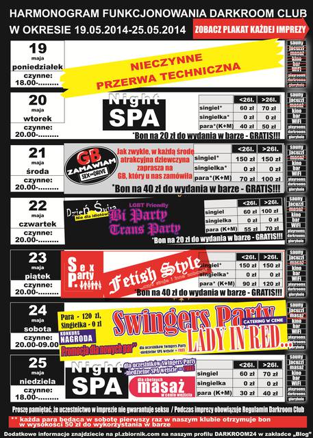 rozkład jazdy DARKROOM CLUB 19.05.2014 - 25.05.2014 - DARKROOM24