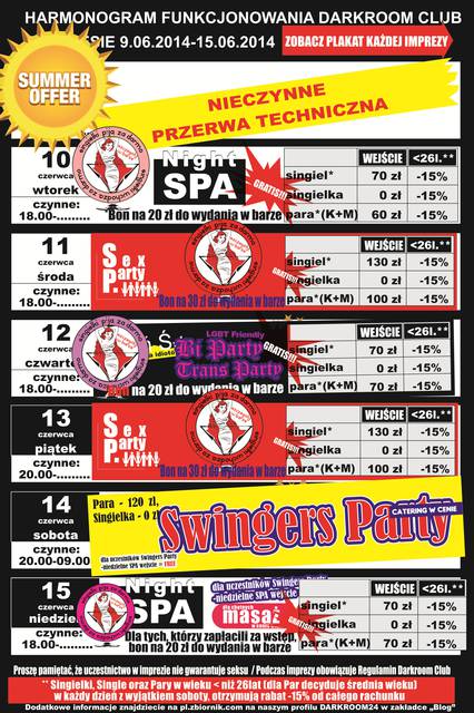 rozkład jazdy DARKROOM CLUB 09.06.2014 r. - 15.06.2014 r. - DARKROOM24