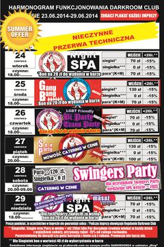 rozkład jazdy DARKROOM CLUB 23.06.2014 r. - 29.06.2014 r.