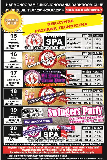 rozkład jazdy DARKROOM CLUB 15.07.2014 r. - 20.07.2014 r. - DARKROOM24