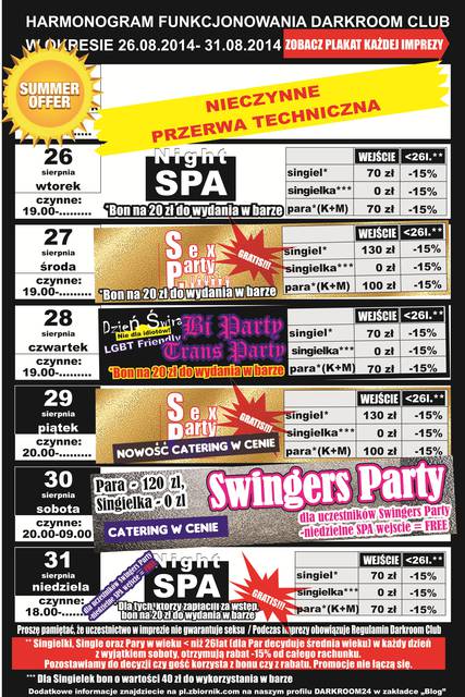 Rozkład jazdy Darkroom Club 26 - 31 sierpnia 2014 r. - DARKROOM24