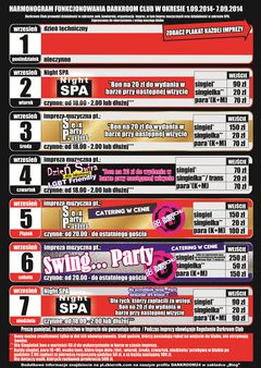 Rozkład jazdy Darkroom Club 1 - 7 września 2014 r.