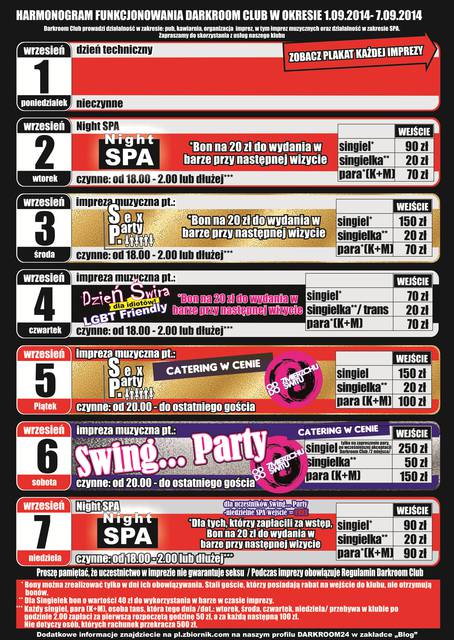 Rozkład jazdy Darkroom Club 1 - 7 września 2014 r. - DARKROOM24