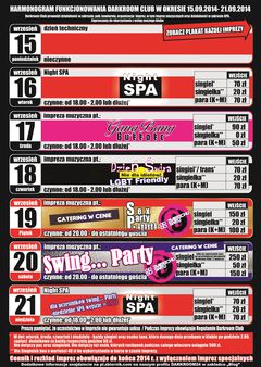 Rozkład jazdy Darkroom Club w dniach 15.09.-21.09.2014 r.