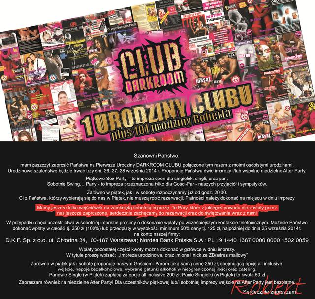 26, 27, 28 września - Piątek, Sobota, Niedziela Urodziny - DARKROOM24