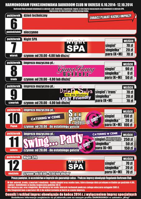 Rozkład jazdy Darkroom Club w dniach 06.-12.10. 2014 r. - DARKROOM24