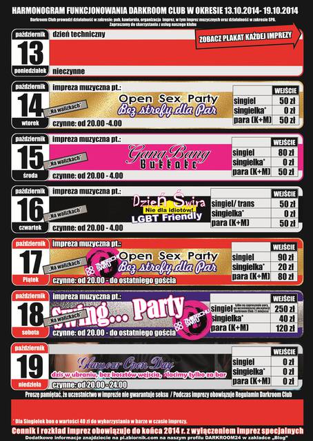 Rozkład jazdy Darkroom Club w dniach 13-19.10.2014 r. - DARKROOM24