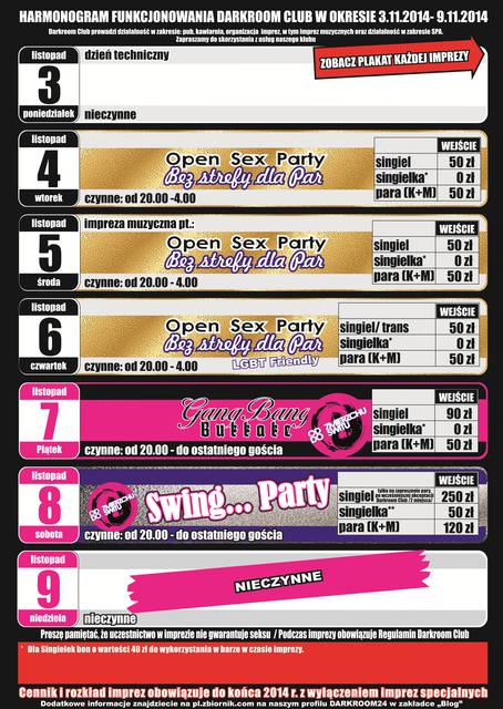 Rozkład jazdy Darkroom Club w dniach 3.11-9.11.2014 r. - DARKROOM24