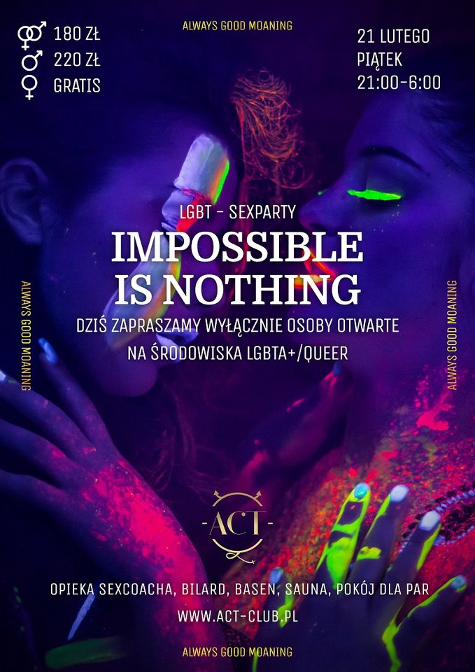 21 LUTEGO 2020 - Impossible is Nothing - LGBT SexParty - ACTSwingersClubWarszawa