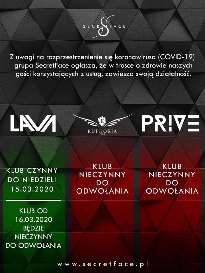Czasowe zamknięcie Clubu LaVa od 16.03.2020 r. - LavaClub
