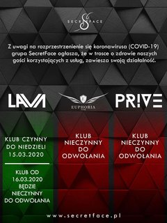Czasowe zamknięcie Clubu LaVa od 16.03.2020 r.